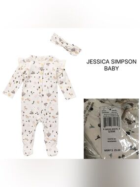 JESSICA SIMPSON BABY - 3/6M - NWT - 2PC WOODLAND SLEEPER AND HEADBAND